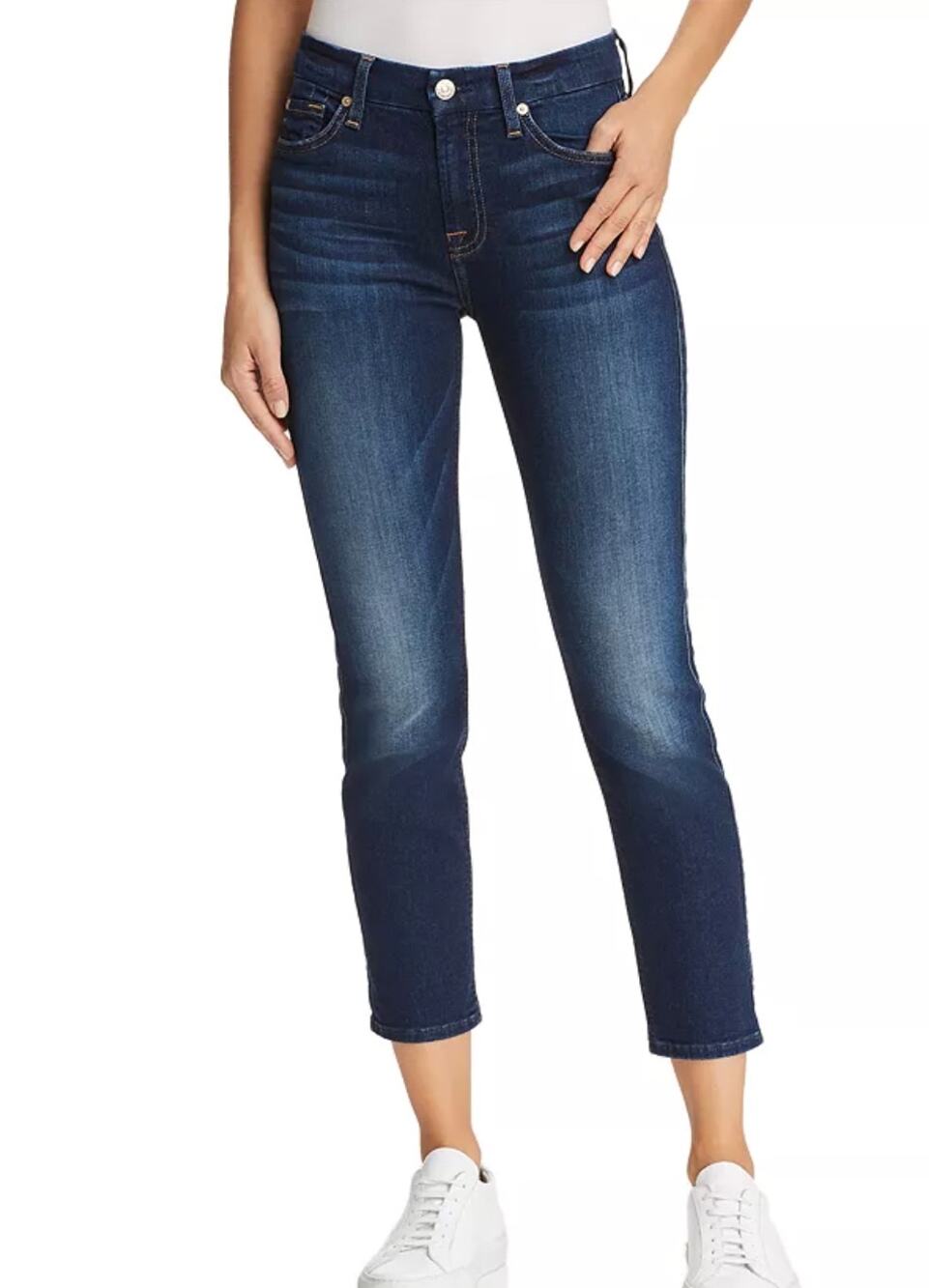 7 For All Mankind Womens 30 Kimmie Crop Blue Denim Jeans Whisker Faded Pant